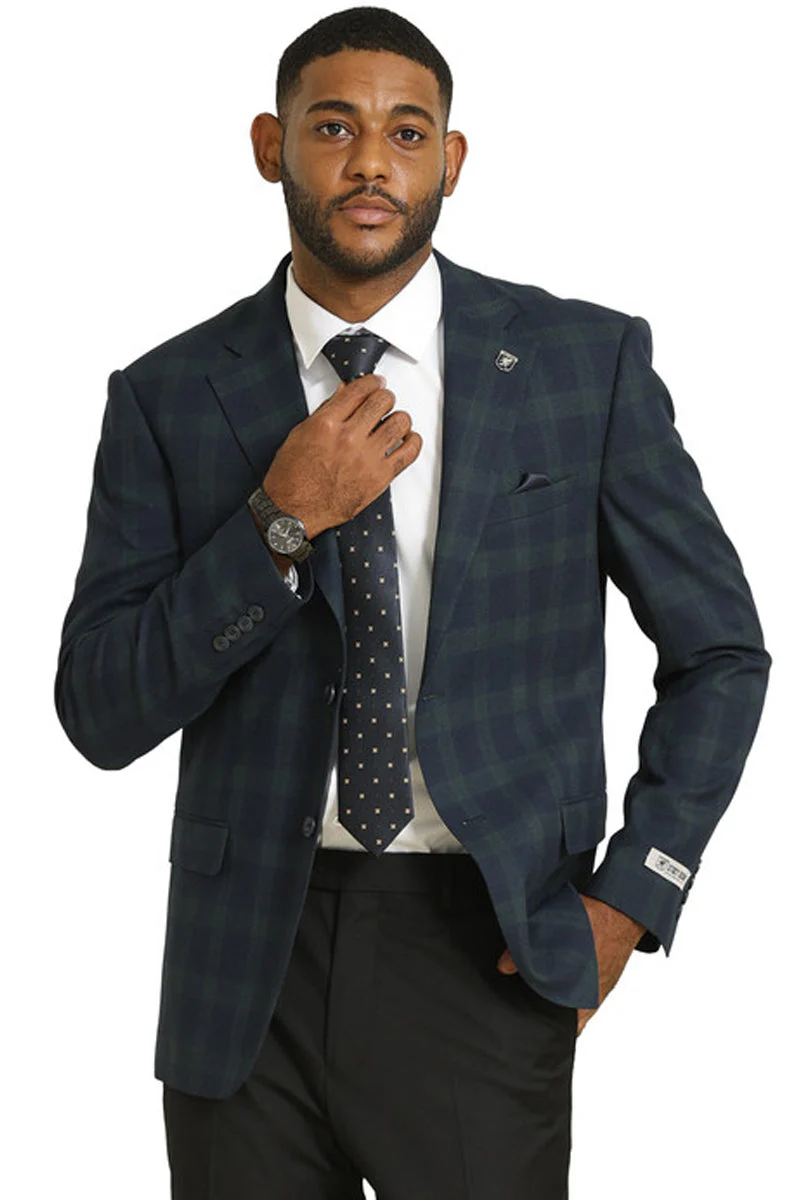 Men's Stacy Adams Modern Fit Business Sport Coat Blazer in Dark Green Plaid - Image 6