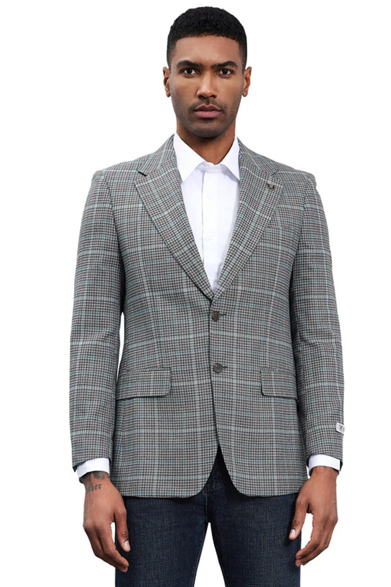 Men's Stacy Adams Modern Fit Business Sport Coat Blazer in Grey Plaid - Image 4