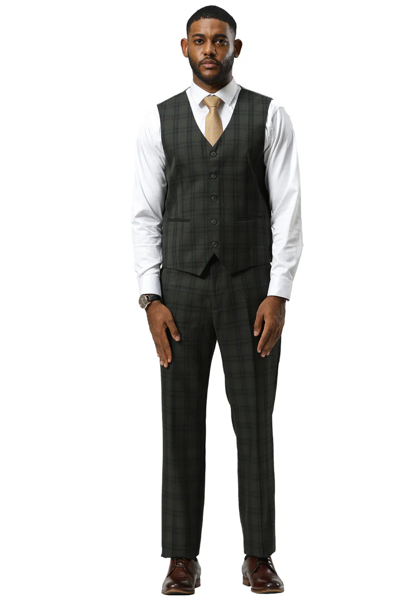 Men's Stacy Adams Modern Fit Vested Suit in Dark Hunter Green Double Windowpane Plaid - Image 8