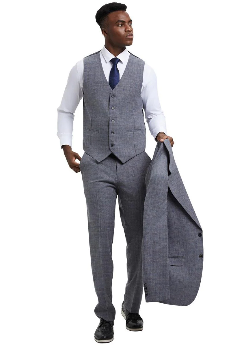 Men's Stacy Adams Modern Fit Vested Suit in Light Grey Micro Check Plaid - Image 4