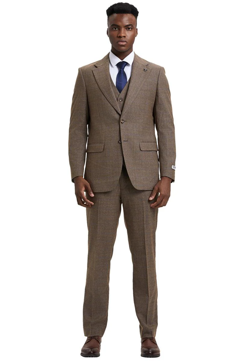 Men's Stacy Adams Modern Fit Vested Suit in Taupe Micro Check Plaid - Image 2
