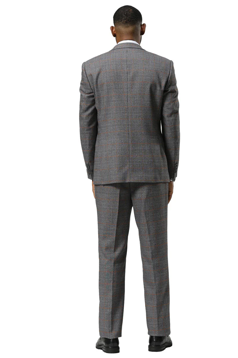 Men's Stacy Adams One Button Peak Lapel Suit With Double Breasted Vest in Grey Glen Plaid - Image 7