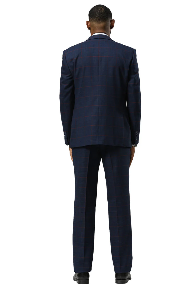 Men's Stacy Adams One Button Peak Lapel Suit With Double Breasted Vest in Navy Glen Plaid - Image 14