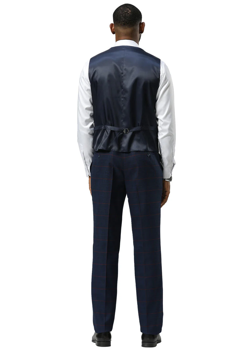 Men's Stacy Adams One Button Peak Lapel Suit With Double Breasted Vest in Navy Glen Plaid - Image 5