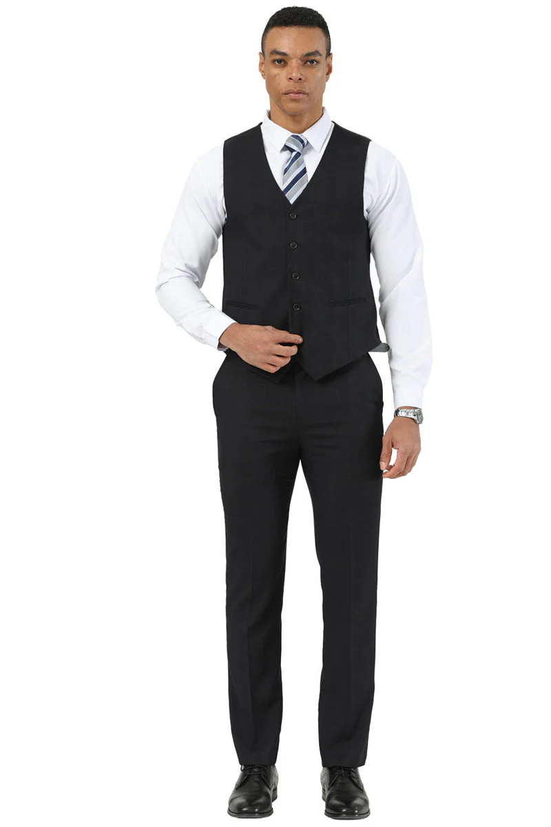 Men's Stacy Adams One Button Peak Lapel Vested Suit in Black Plaid - Image 6
