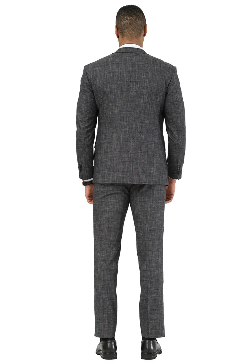 Men's Stacy Adams One Button Peak Lapel Vested Suit in Black Sharkskin Windowpane - Image 8
