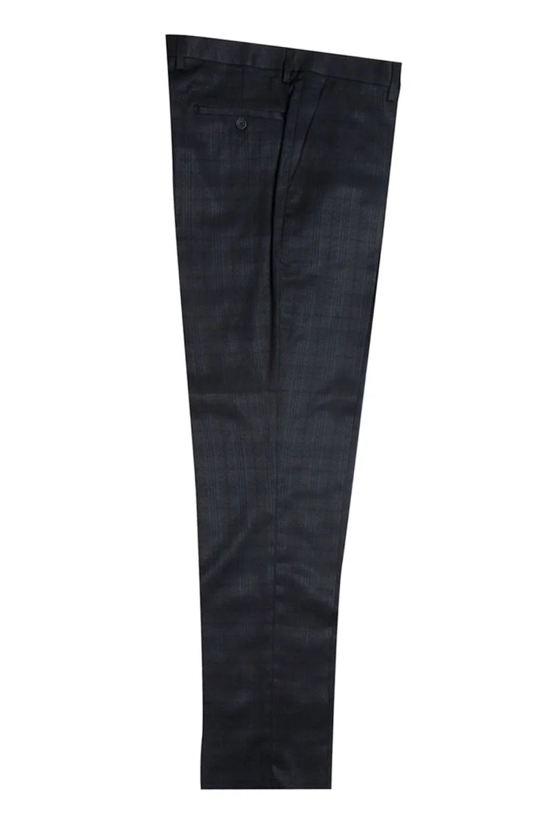 "Mens Stacy Adams Suit - Stacy Adams Suit Men's Glen Plaid Suit - One Button Vested Peak Lapel in Black" - Image 3