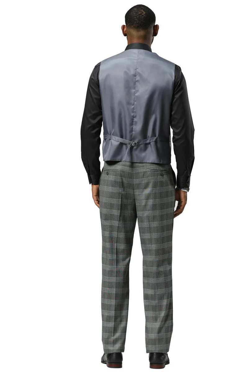 Men's Stacy Adams One Button Vested Peak Lapel Suit in Grey Glen Plaid - Image 11