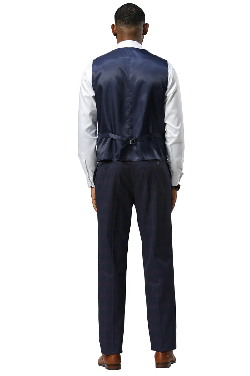 Men's Stacy Adams One Button Vested Peak Lapel Suit in Navy Glen Plaid - Image 9