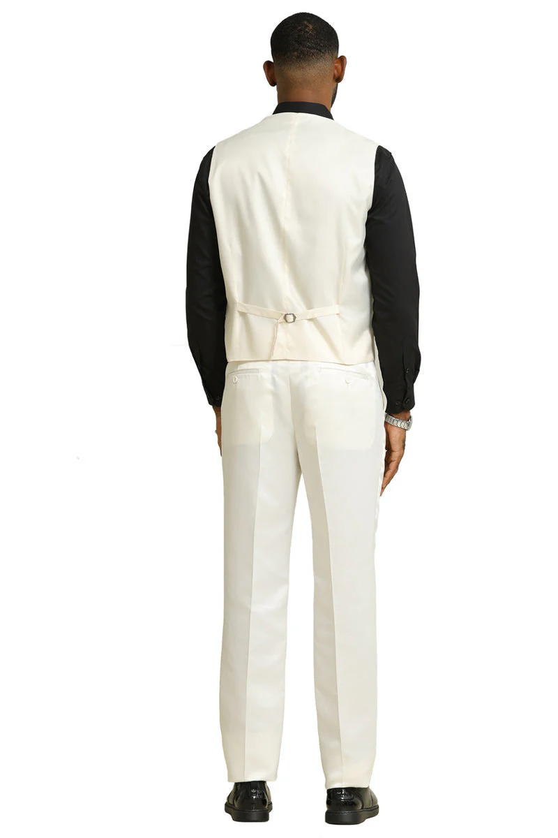 Men's Stacy Adams Shiny Brocade Wedding & Prom Tuxedo with Double Breasted Vest in Ivory - Image 12