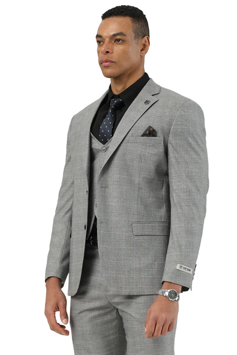 Men's Stacy Adams Two Button Vested Summer Suit in Light Grey Glen Plaid - Image 5