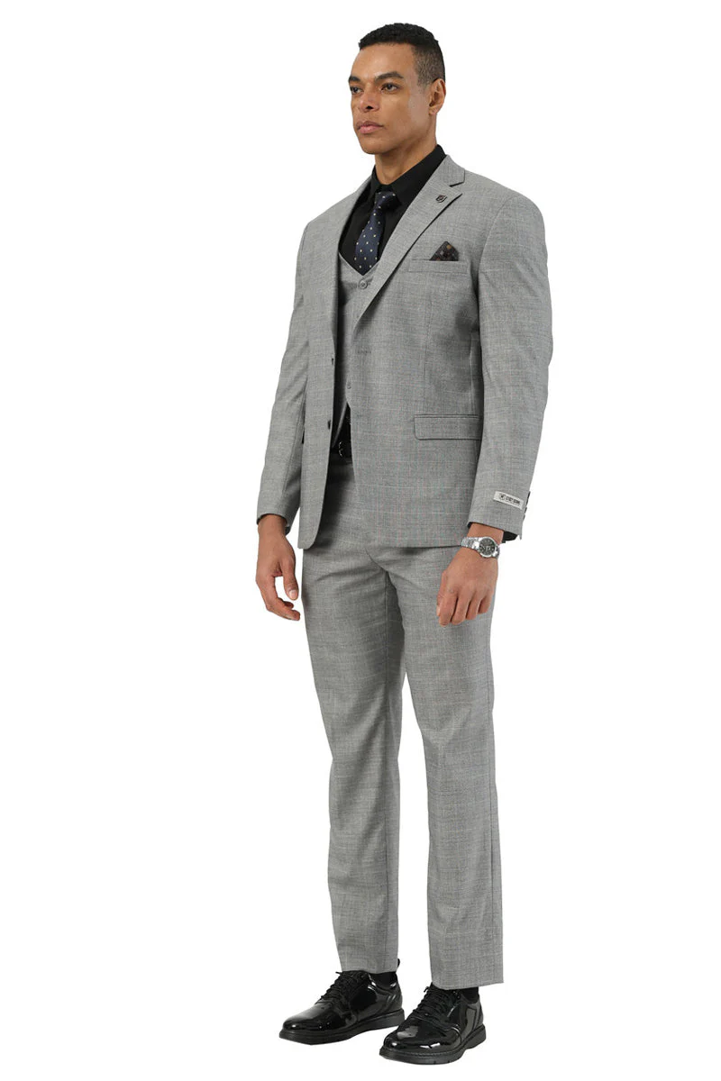 Men's Stacy Adams Two Button Vested Summer Suit in Light Grey Glen Plaid - Image 6