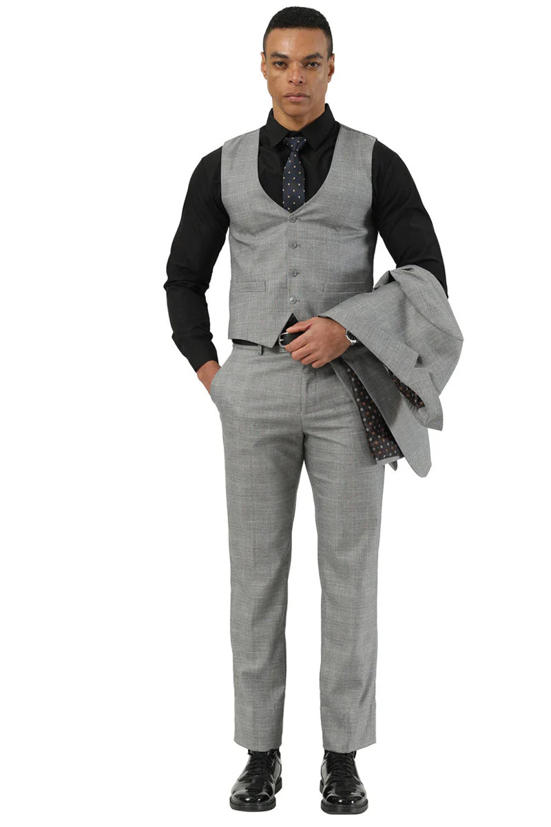 Men's Stacy Adams Two Button Vested Summer Suit in Light Grey Glen Plaid - Image 7
