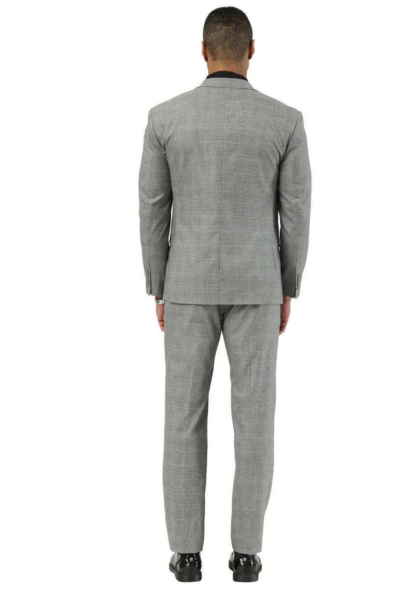Men's Stacy Adams Two Button Vested Summer Suit in Light Grey Glen Plaid - Image 8