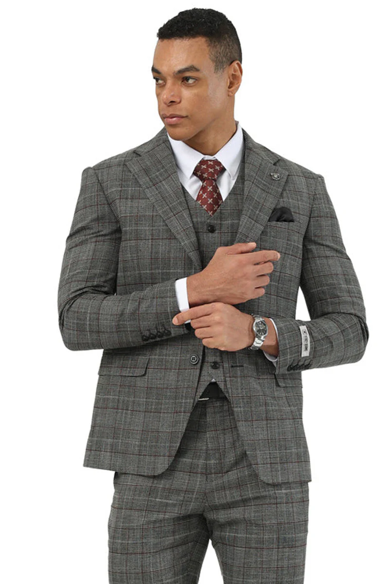 Men's Stacy Adams Two Button Wide Notch Lapel Vested Suit in Black Glen Plaid - Image 4