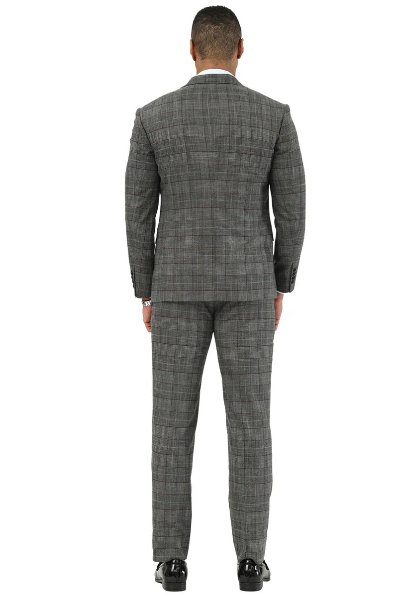 Men's Stacy Adams Two Button Wide Notch Lapel Vested Suit in Black Glen Plaid - Image 6