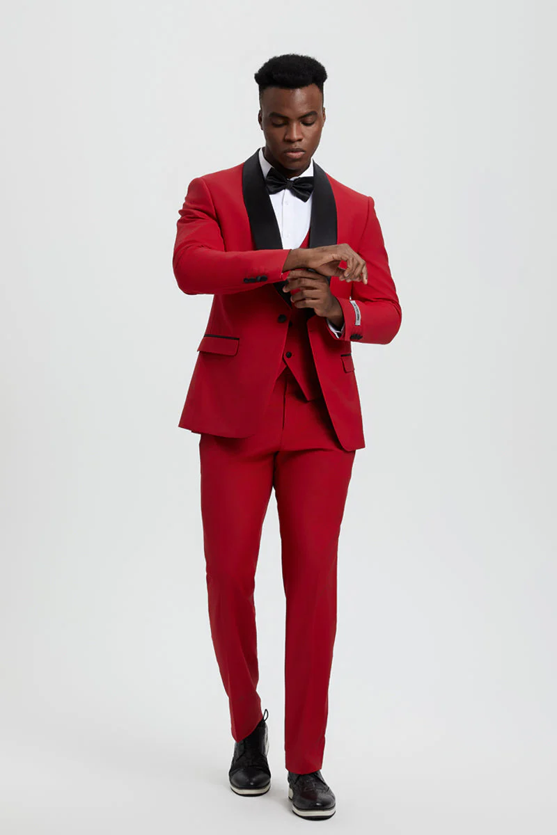 Men's Stacy Adams Vested One Button Shawl Lapel Designer Tuxedo in Red - Image 6