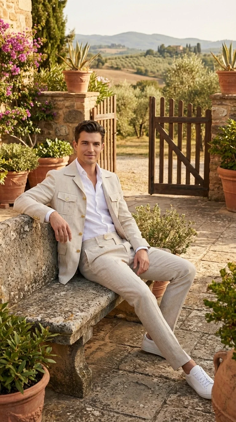 Mens Tan Beige Safari Military Walking Suit Set – Casual Two Piece Outfit Lightweight Summer Blazer and Pants Set Classic Casual Wear - Image 11