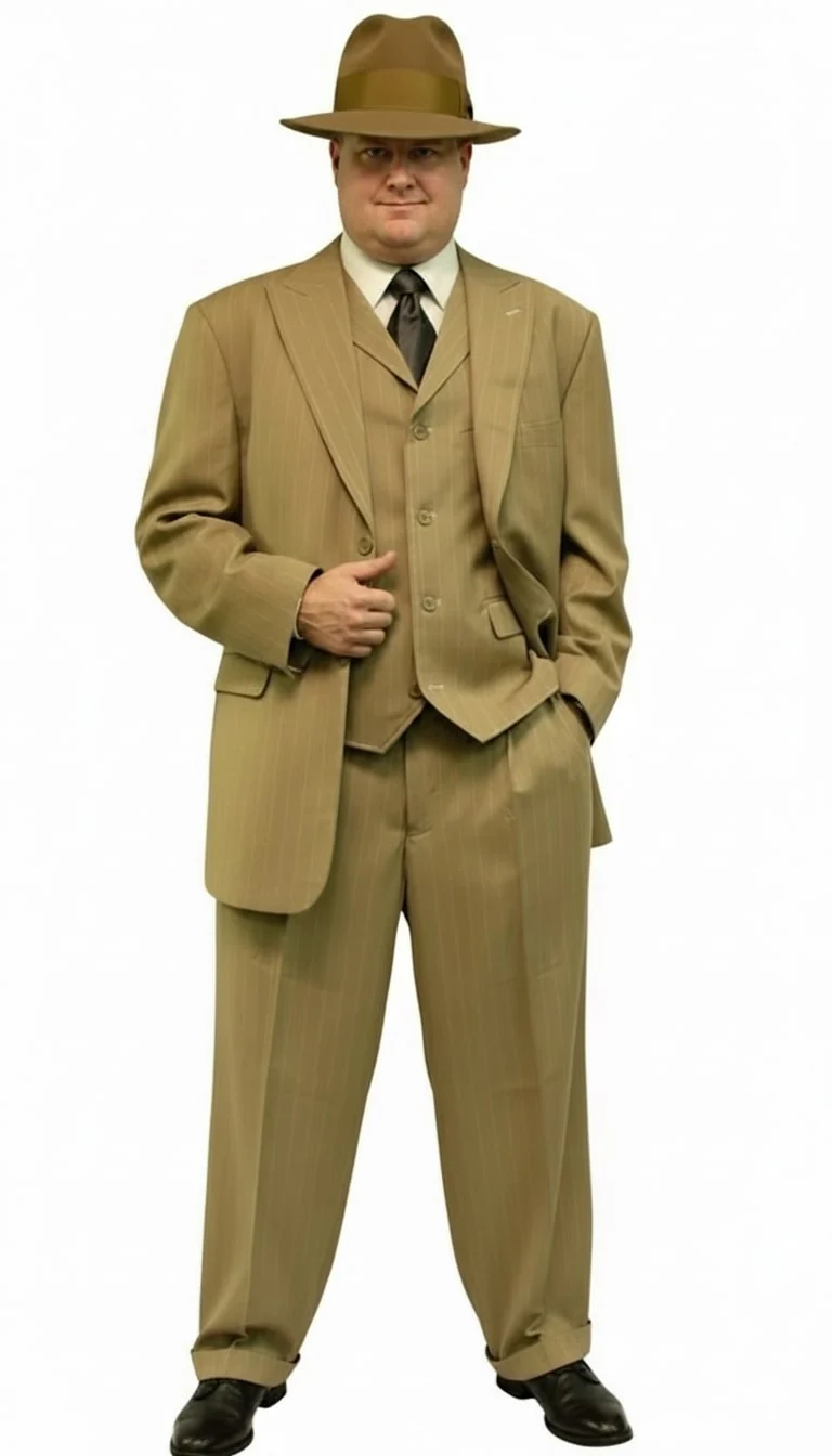 Mens Tan Pinstripe Zoot Suit – 1920s Gangster Vintage 3-Piece Suit with Wide-Leg Pants - Image 7