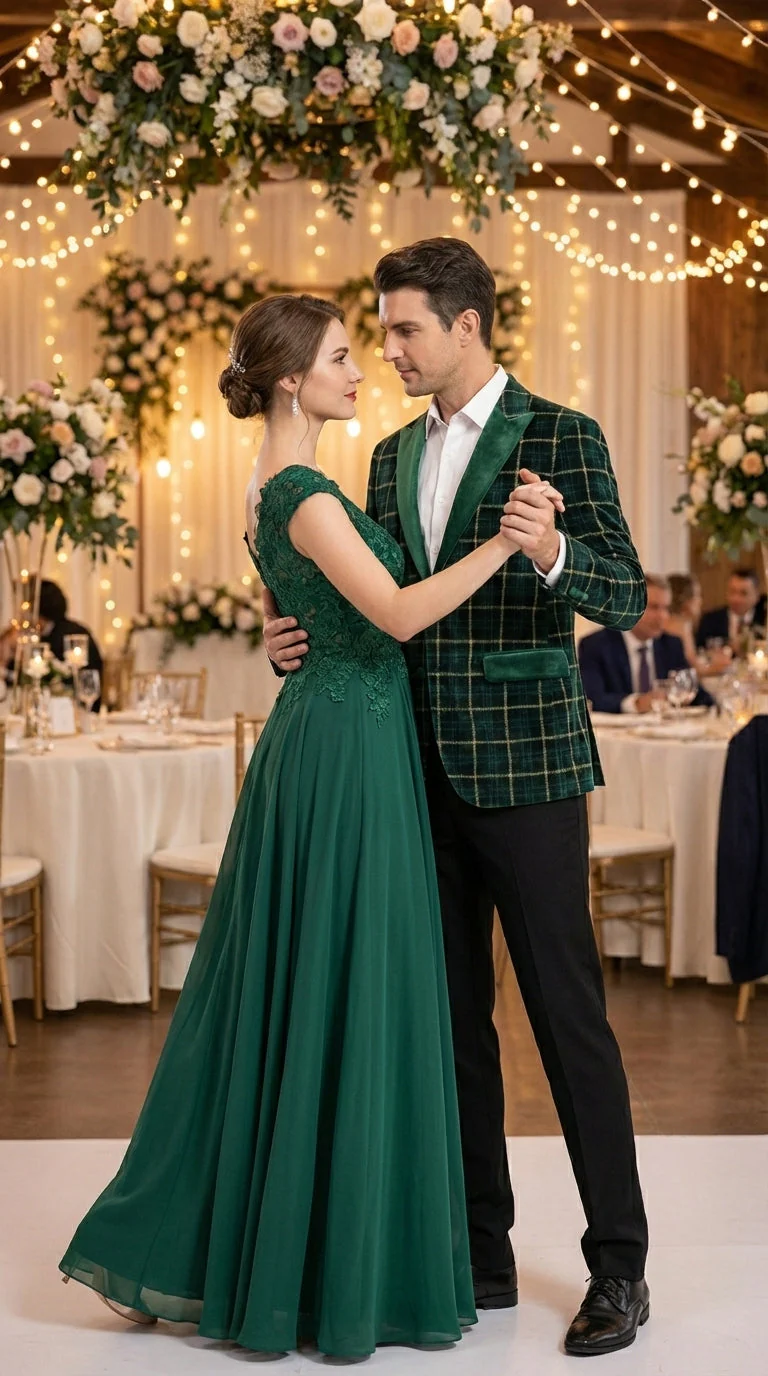 Mens Tartan Green and Gold Check Blazer – Windowpane Plaid Sport Coat Velvet Lapel Plaid Christmas Holiday New Year Jacket - Image 9
