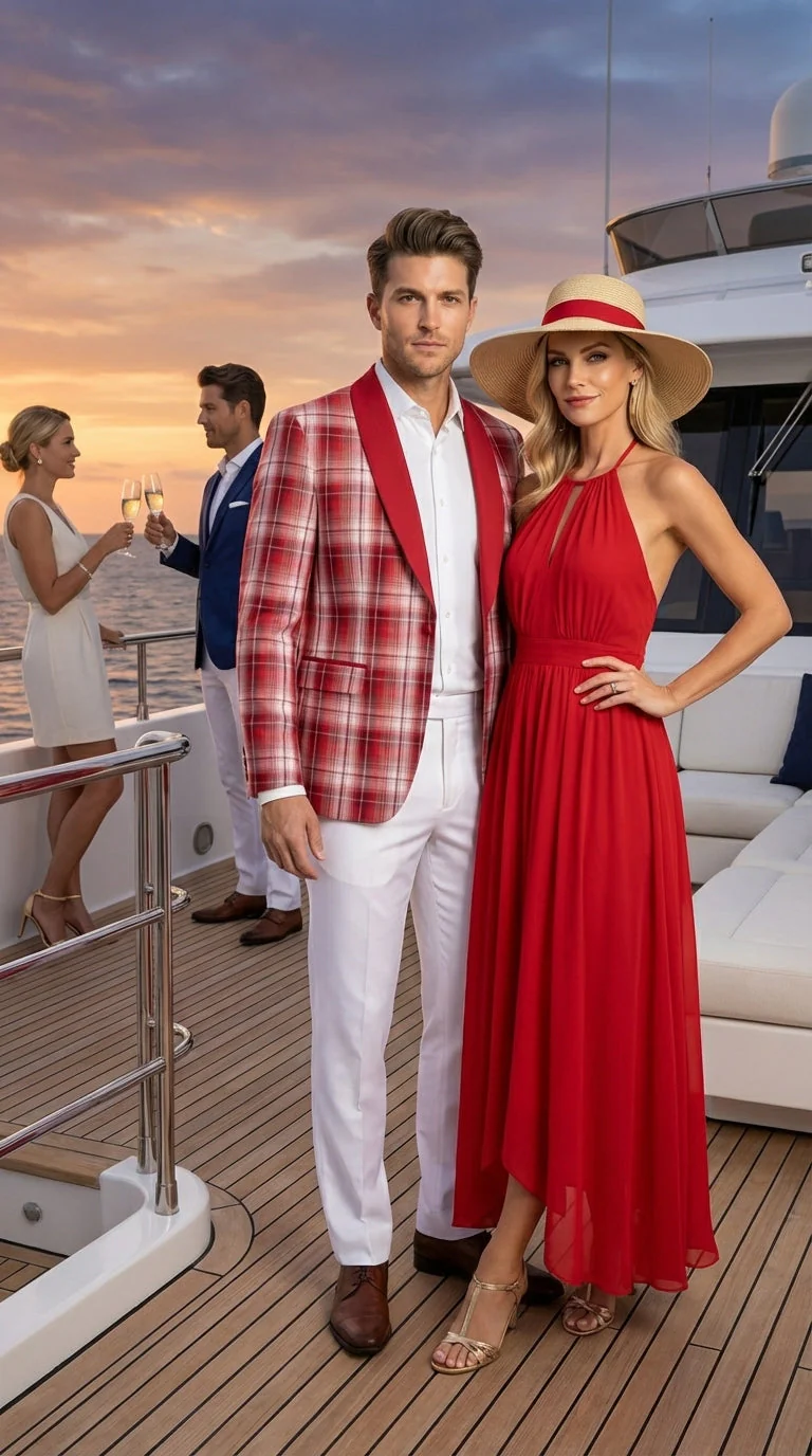 Mens Tartan Red and White Plaid Blazer – Check Pattern Sport Coat Red Shawl Lapel Party Christmas Holiday New Year - Image 11