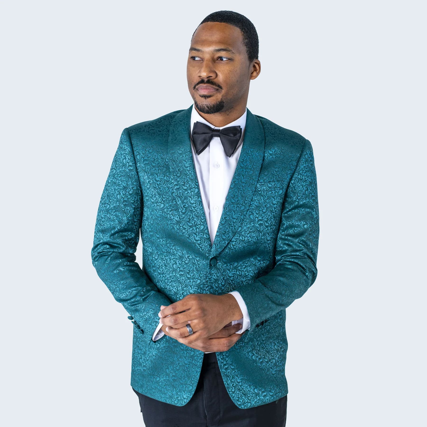 Mens Teal Blue Paisley Tuxedo Jacket – Elegant Shawl Lapel Dinner Blazer for Weddings, Prom and Formal Events - Greenish Blue - Image 6