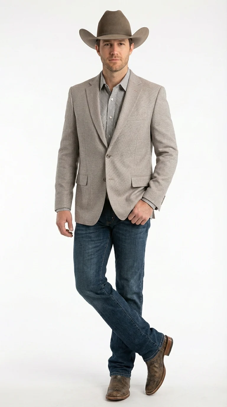 Mens Textured  Light Grey Western Blazer – Cowboy Style Casual Sport Coat for Men Classic Western Jacket - Image 10