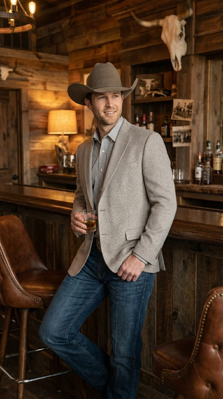 Mens Textured  Light Grey Western Blazer – Cowboy Style Casual Sport Coat for Men Classic Western Jacket - Image 14
