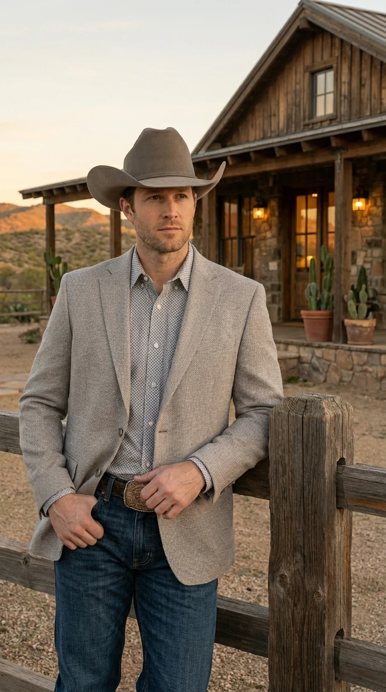 Mens Textured  Light Grey Western Blazer – Cowboy Style Casual Sport Coat for Men Classic Western Jacket - Image 15