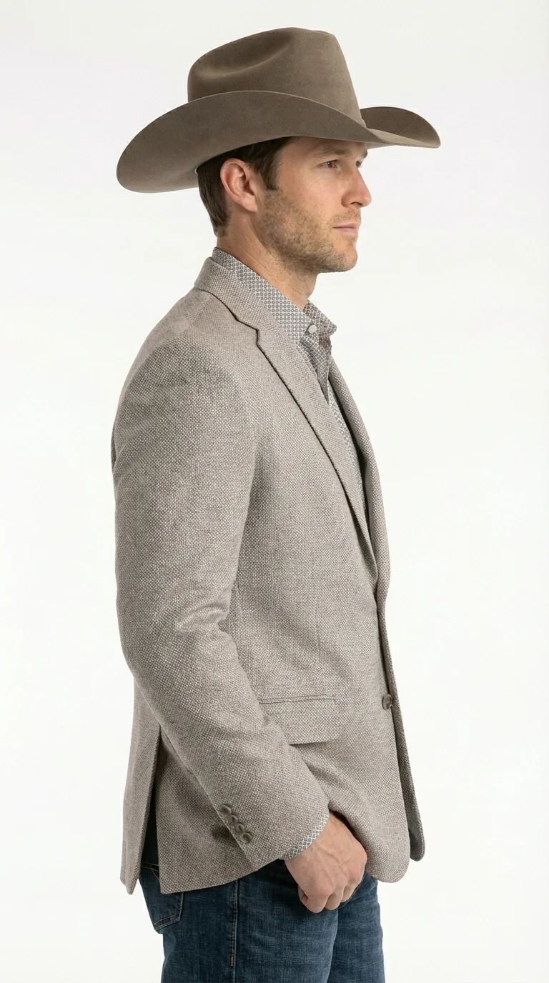 Mens Textured  Light Grey Western Blazer – Cowboy Style Casual Sport Coat for Men Classic Western Jacket - Image 7