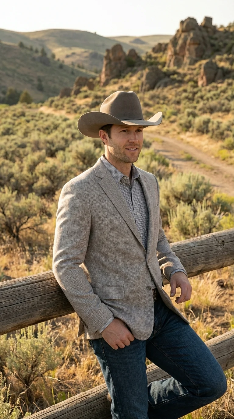 Mens Textured  Light Grey Western Blazer – Cowboy Style Casual Sport Coat for Men Classic Western Jacket - Image 8