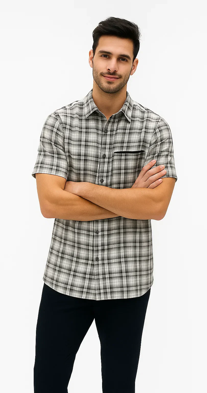Mens Textured Plaid Walking Suit in black/white by Dreams by Zacchi – 2 Piece Leisure Outfit with Matching Shirt and Pants - $99 - Image 2