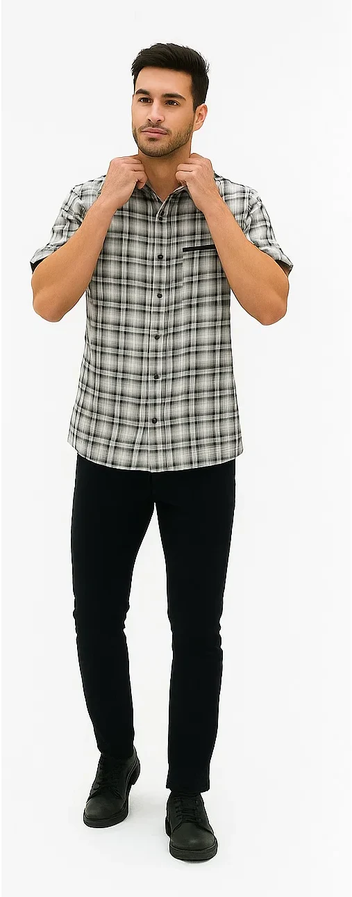 Mens Textured Plaid Walking Suit in black/white by Dreams by Zacchi – 2 Piece Leisure Outfit with Matching Shirt and Pants - $99 - Image 7