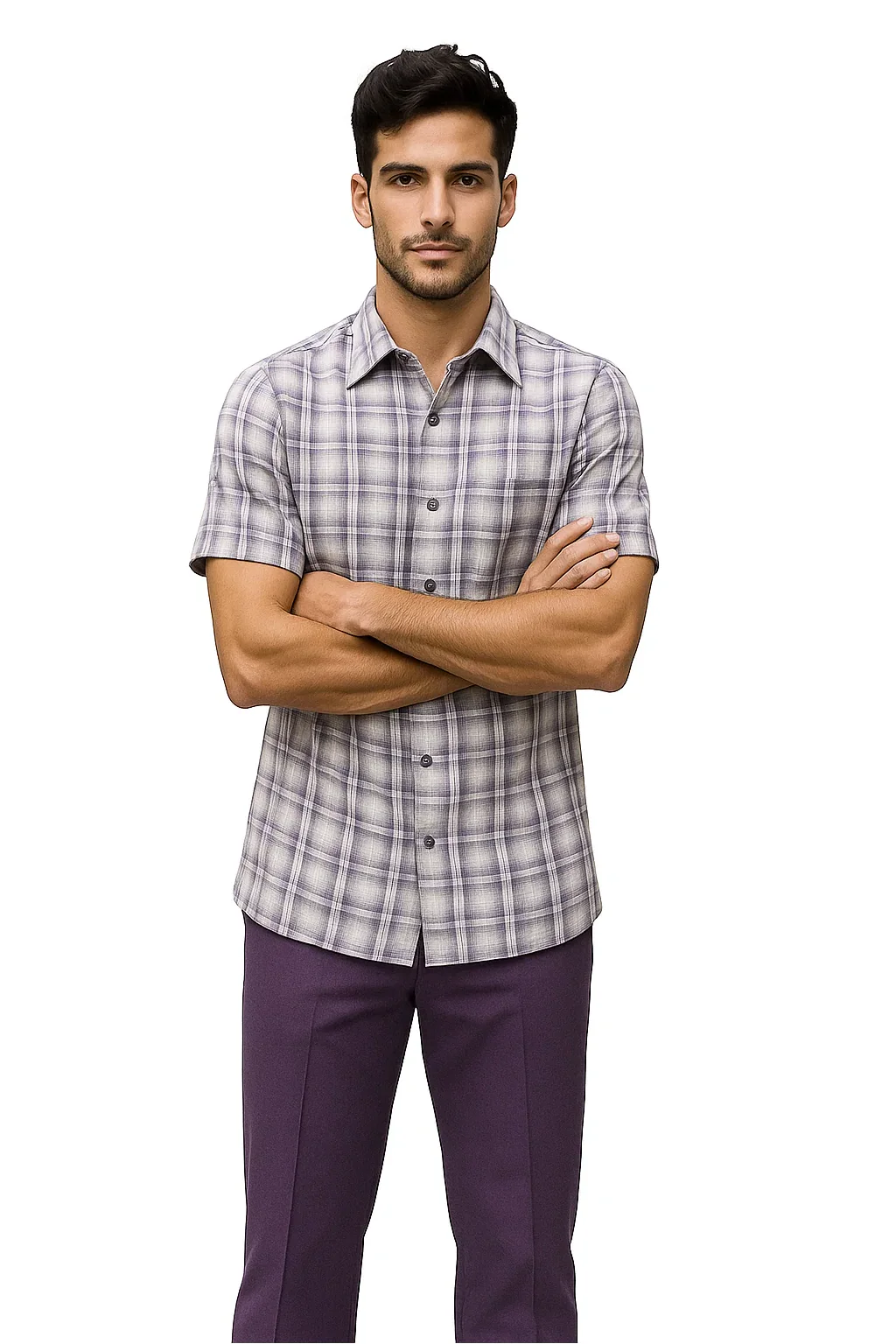 Mens Textured Plaid Walking Suit in Lavender/Off White by Dreams by Zacchi – 2 Piece Leisure Outfit with Matching Shirt and Pants - $99 - Image 2