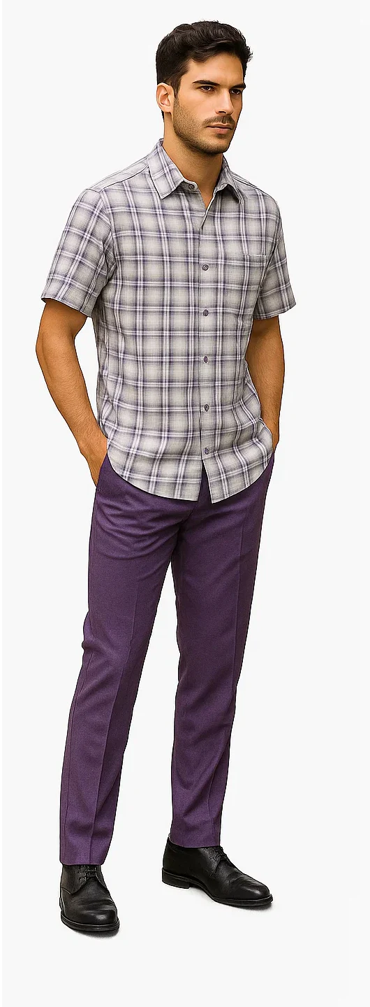 Mens Textured Plaid Walking Suit in Lavender/Off White by Dreams by Zacchi – 2 Piece Leisure Outfit with Matching Shirt and Pants - $99 - Image 3