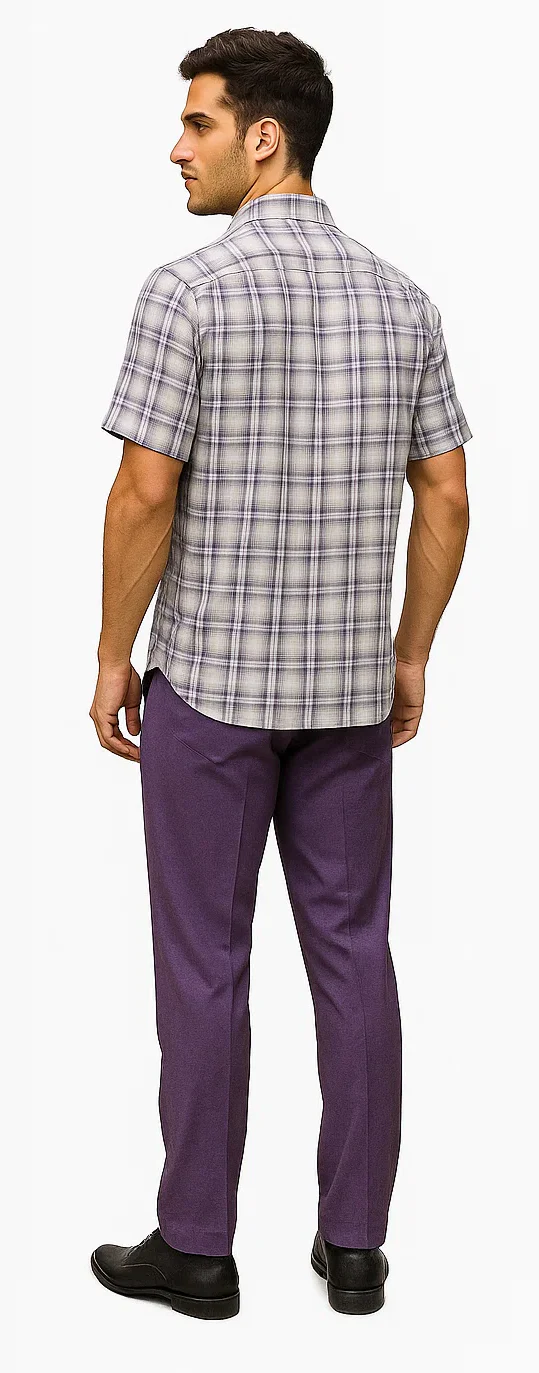 Mens Textured Plaid Walking Suit in Lavender/Off White by Dreams by Zacchi – 2 Piece Leisure Outfit with Matching Shirt and Pants - $99 - Image 4