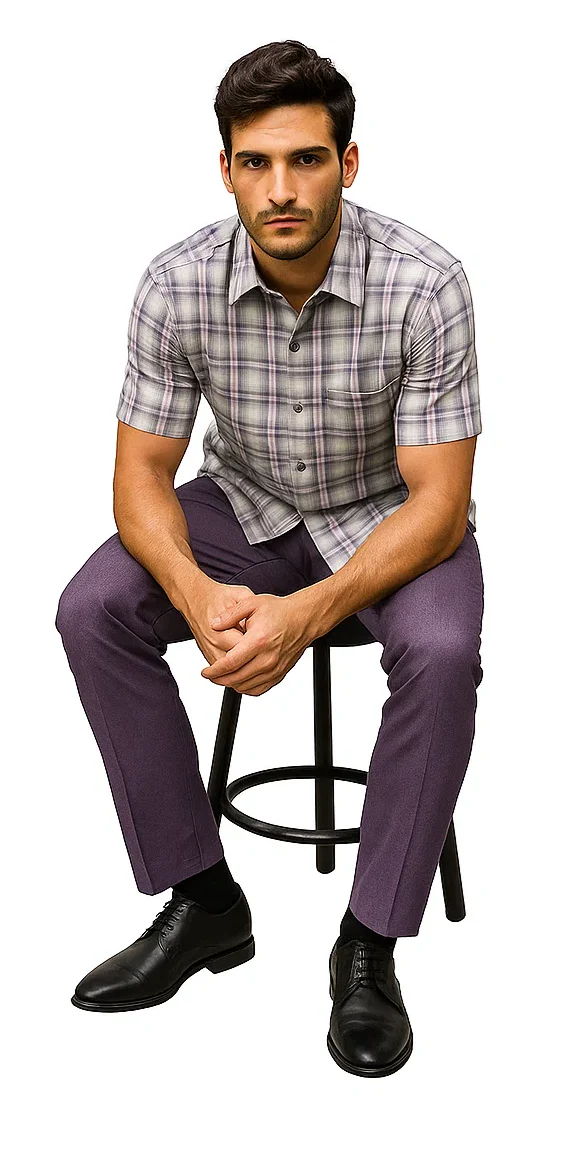 Mens Textured Plaid Walking Suit in Lavender/Off White by Dreams by Zacchi – 2 Piece Leisure Outfit with Matching Shirt and Pants - $99 - Image 6