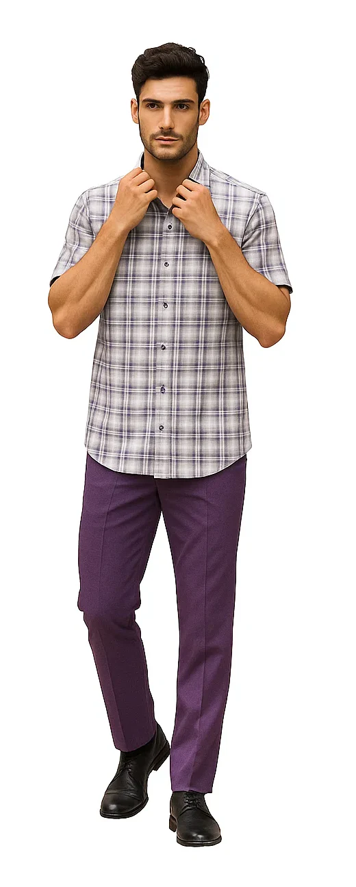 Mens Textured Plaid Walking Suit in Lavender/Off White by Dreams by Zacchi – 2 Piece Leisure Outfit with Matching Shirt and Pants - $99 - Image 7