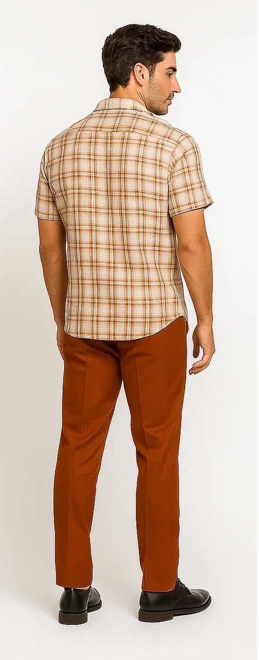 Mens Textured Plaid Walking Suit in Papaya/Cream by Dreams by Zacchi – 2 Piece Leisure Outfit with Matching Shirt and Pants - $99 - Image 4