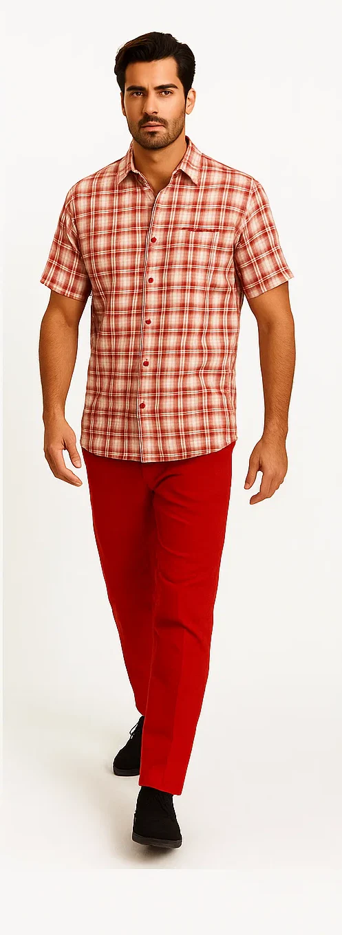 Mens Textured Plaid Walking Suit in Red/Off White by Dreams by Zacchi – 2 Piece Leisure Outfit with Matching Shirt and Pants - $99 - Image 8