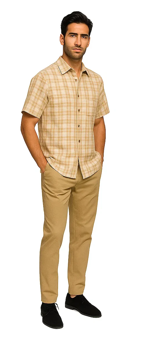 Mens Textured Plaid Walking Suit in Tan/cream by Dreams by Zacchi – 2 Piece Leisure Outfit with Matching Shirt and Pants - $99 - Image 3