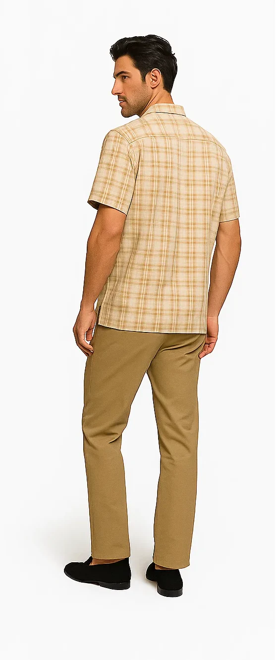 Mens Textured Plaid Walking Suit in Tan/cream by Dreams by Zacchi – 2 Piece Leisure Outfit with Matching Shirt and Pants - $99 - Image 4