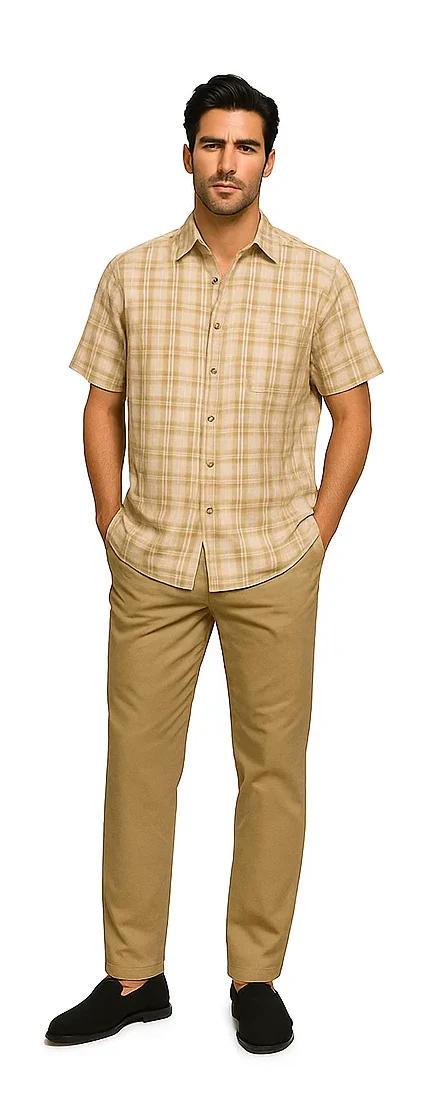 Mens Textured Plaid Walking Suit in Tan/cream by Dreams by Zacchi – 2 Piece Leisure Outfit with Matching Shirt and Pants - $99 - Image 5