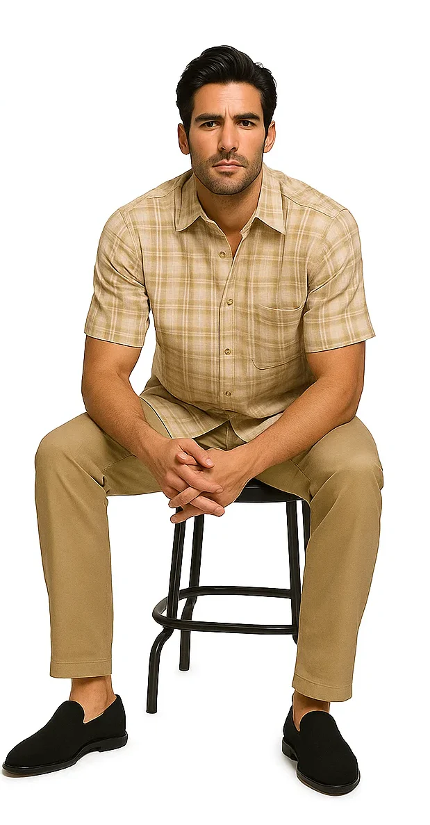 Mens Textured Plaid Walking Suit in Tan/cream by Dreams by Zacchi – 2 Piece Leisure Outfit with Matching Shirt and Pants - $99 - Image 6