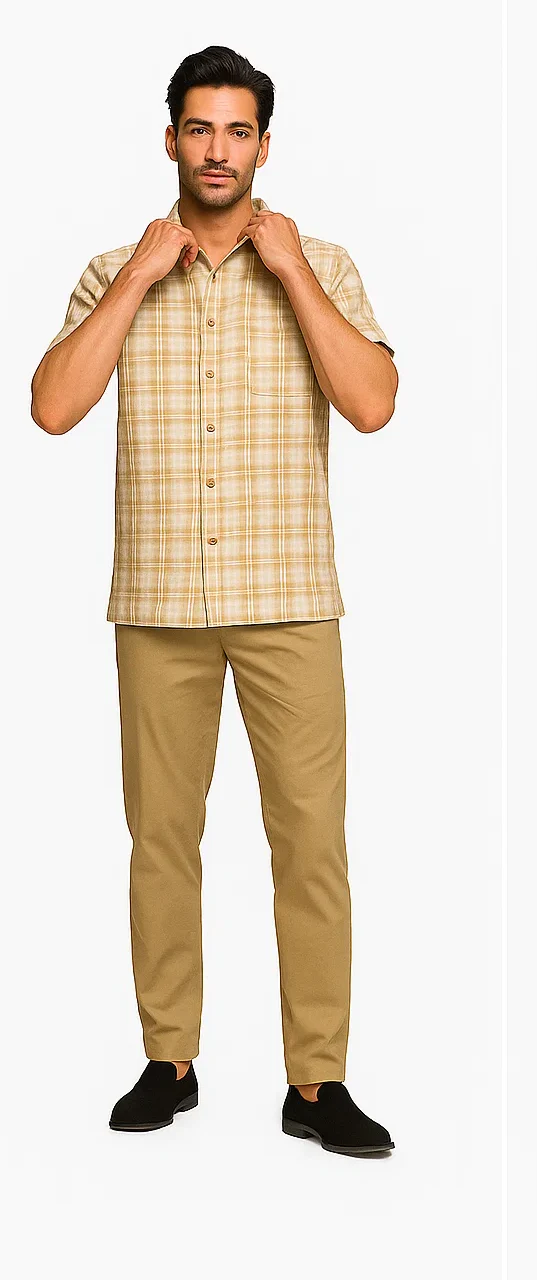 Mens Textured Plaid Walking Suit in Tan/cream by Dreams by Zacchi – 2 Piece Leisure Outfit with Matching Shirt and Pants - $99 - Image 7