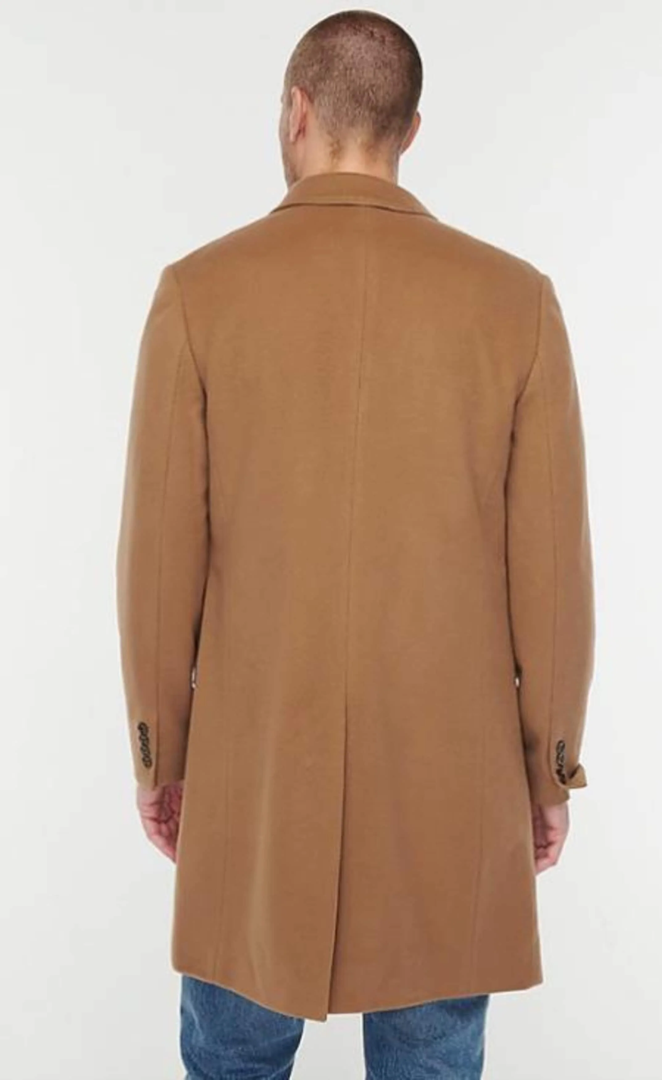 Men's Three Button Notch Lapel Wool-Cashmere Toffee Topcoat - Image 3