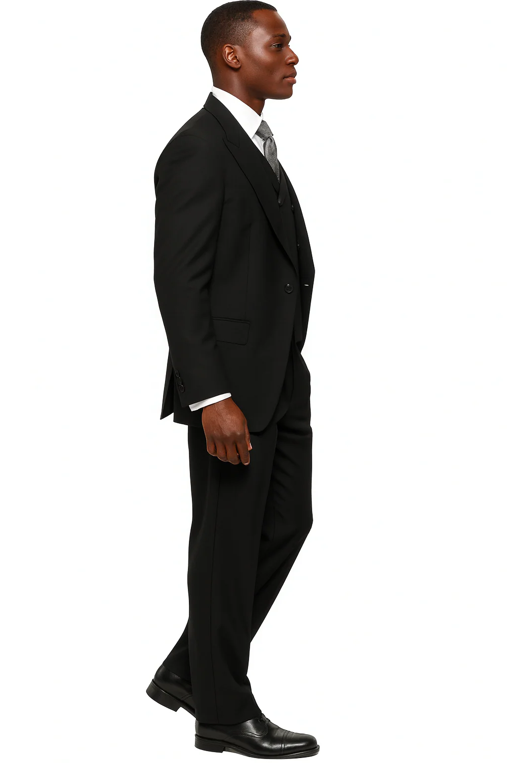 Mens Tiglio Rosso Suit - Wide Leg Baggy Pants - 100% Wool  Black Three-Piece Suit with Double-Breasted Vest and Peak Lapel - Image 3