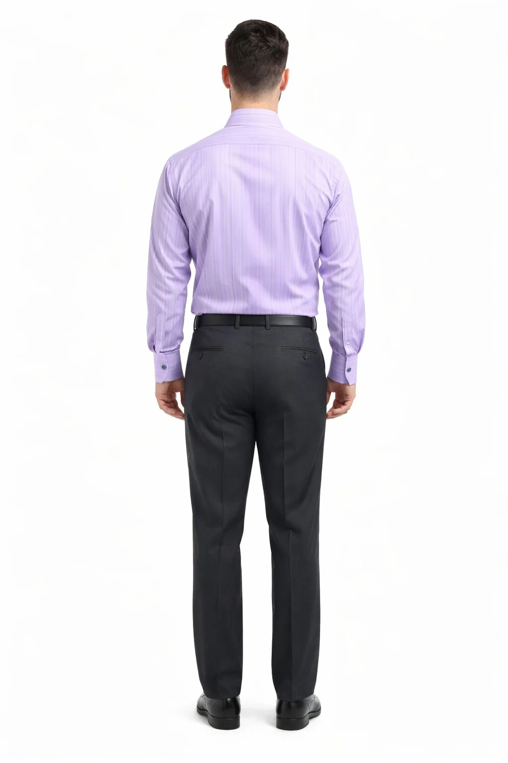Men's Tonal Stripe French Cuff Dress Shirt, Tie & Hanky Set in Lavender - Image 2
