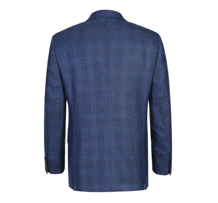 Mens Two Button Classic Fit Sport Coat Blazer In Navy Blue Windowpane Plaid - Image 4