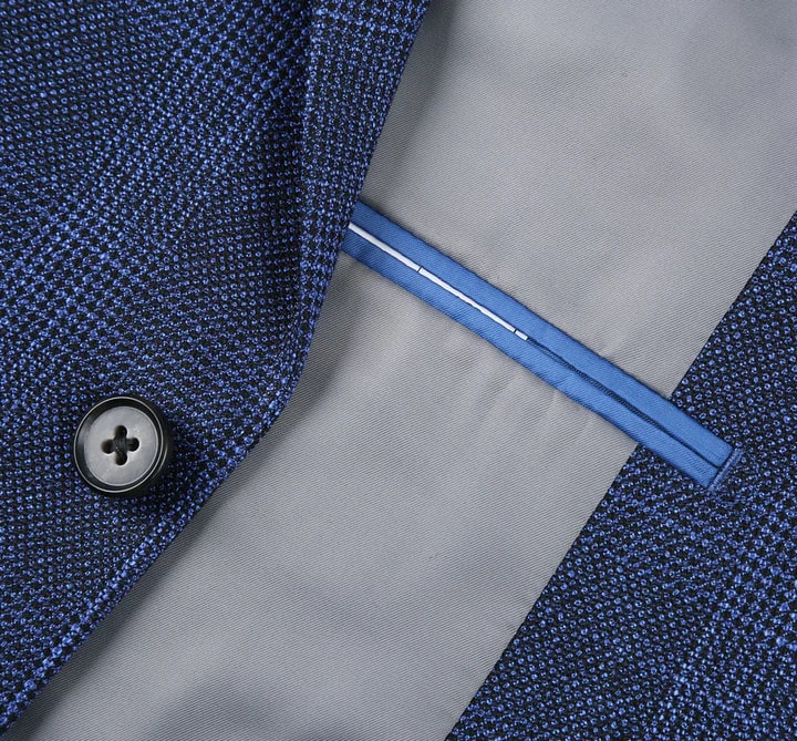 Mens Two Button Classic Fit Sport Coat Blazer In Navy Blue Windowpane Plaid - Image 5